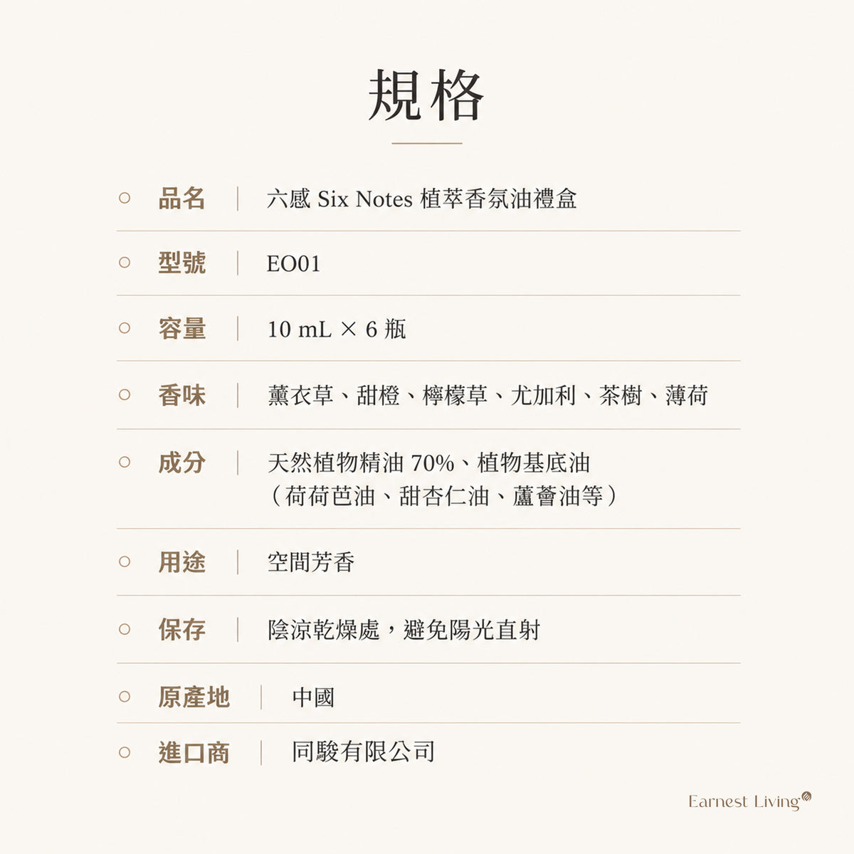 Earnest Living 六感 Six Notes 植萃香氛油禮盒 商品圖 8